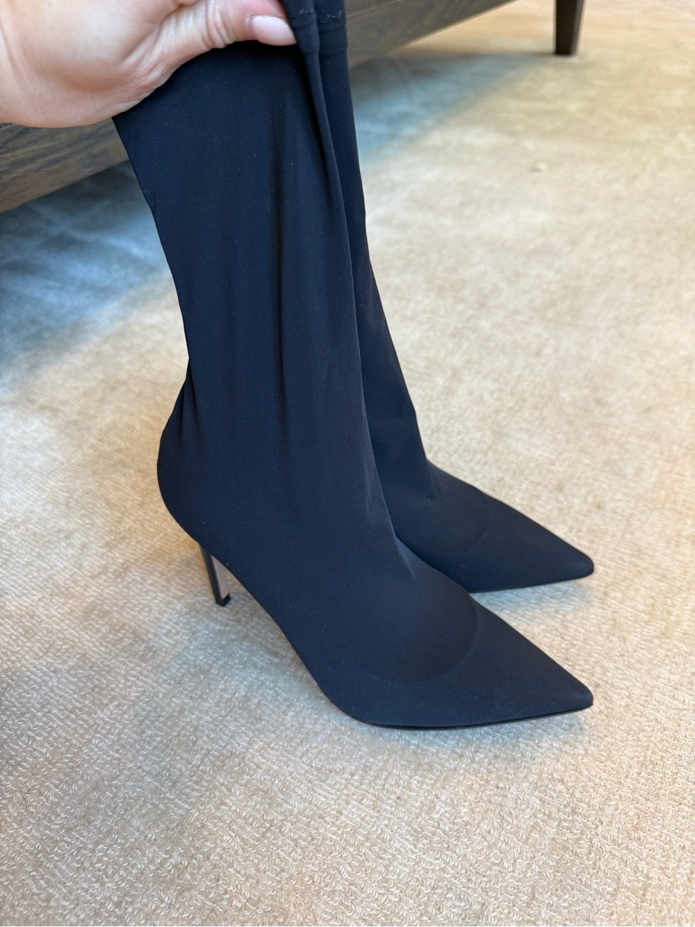 Classic Black Pointed Toe Stretch Sock Bootie - Women